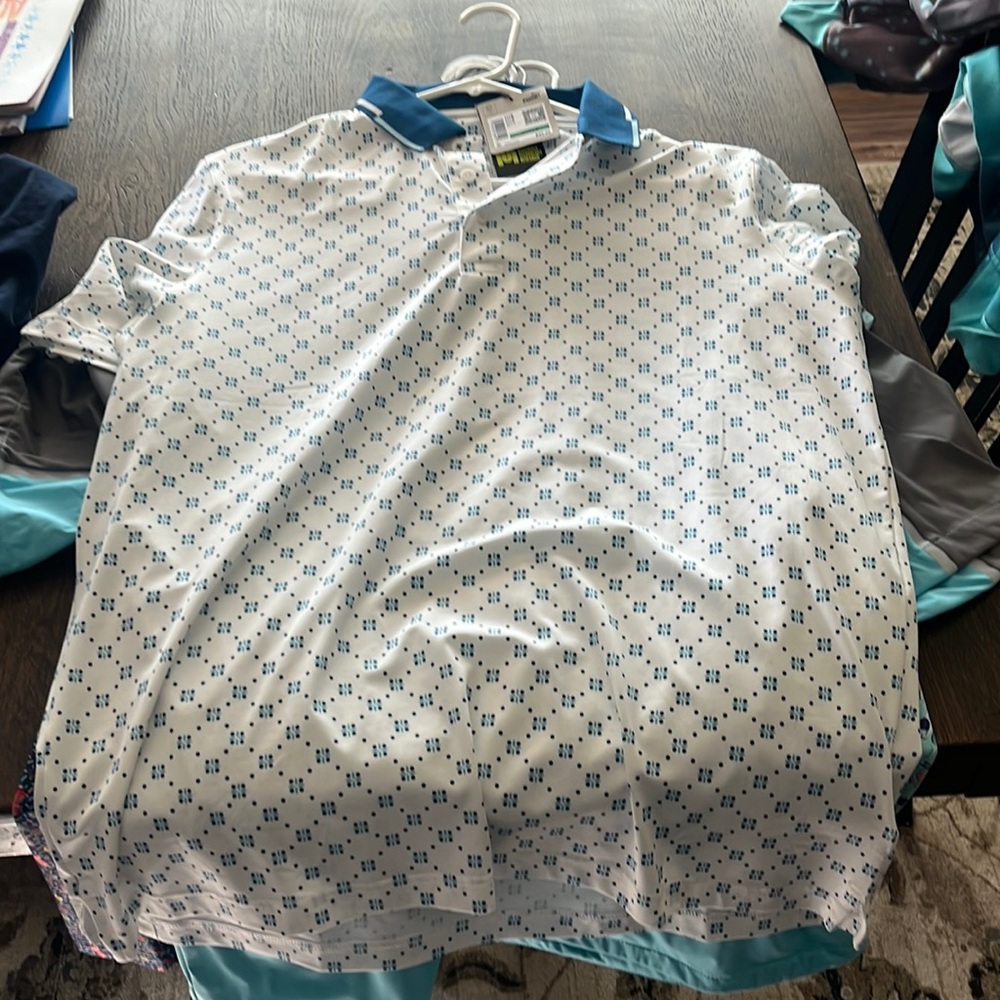 White with blue golf shirt New!